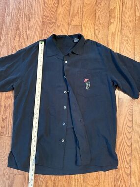 Tori Richard Dr. Tiki Embroidered 100% Silk Black Button Down, Size Large
